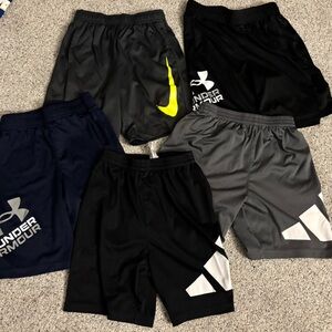 Nike Kids Athletic Shorts Bundle - Black, Gray, Navy, Neon Yellow Accent